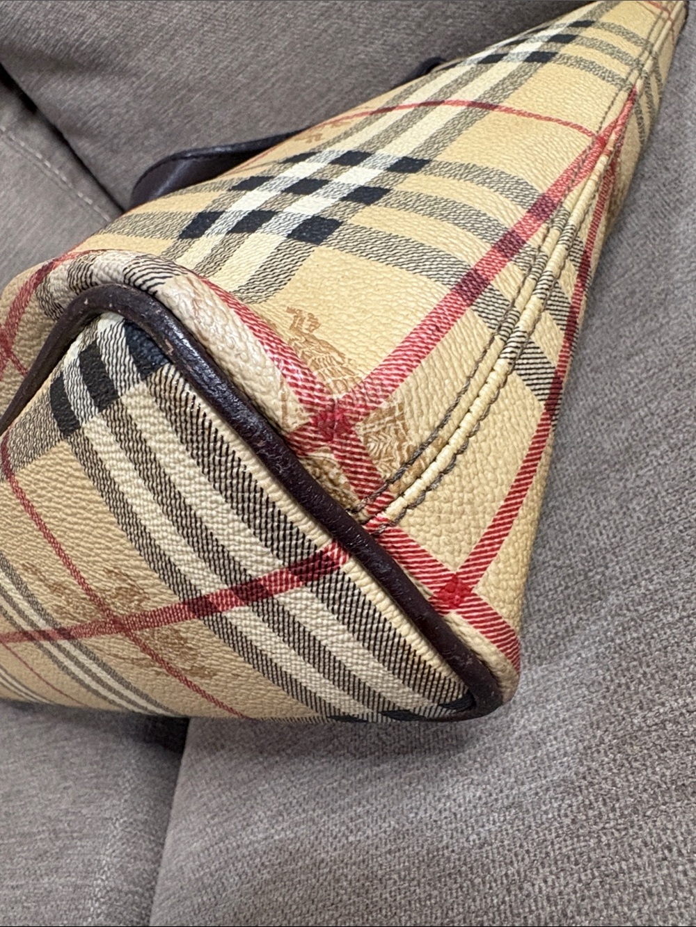 Burberry Vintage Small Haymarket Check Tote Brown Leather Trim with COA - Picture 9 of 15